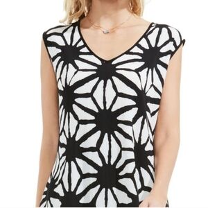 Vince Camuto Starlight Mixed Media Cap‎ Sleeve Blouse Top Black/White Medium